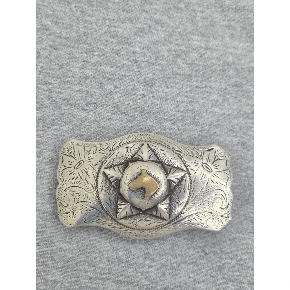 Rare Vintage Keyston Sterling Silver 14k Gold Horse Western Belt Buckle Heavy